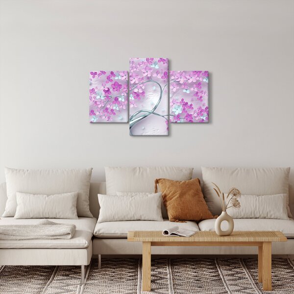 Tablou cu flori pe trunchi argintiu - abstract (90x60 cm)