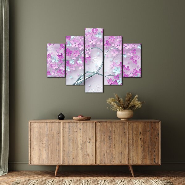 Tablou cu flori pe trunchi argintiu - abstract (150x105 cm)