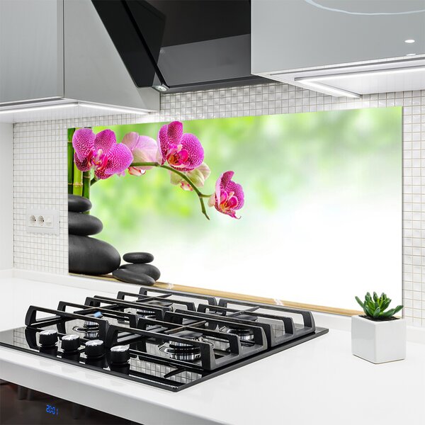 Panou sticla bucatarie Bamboo Tube flori Stones Arta Verde Rosu Negru