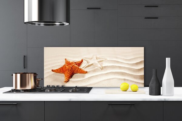 Panou sticla bucatarie Starfish Sand Art Orange Alb Brun