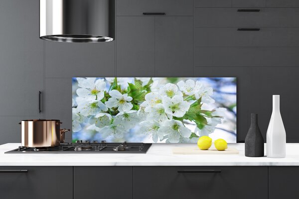 Panou sticla bucatarie Petale Floral Verde Alb