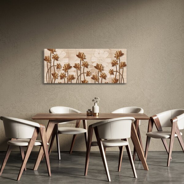 Tablou cu abstracția florilor - maro (120x50 cm)
