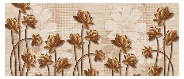 Tablou cu abstracția florilor - maro (120x50 cm)