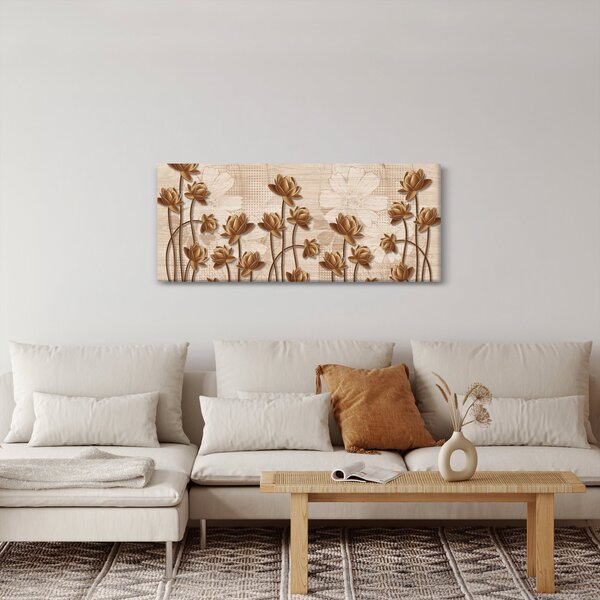 Tablou cu abstracția florilor - maro (120x50 cm)