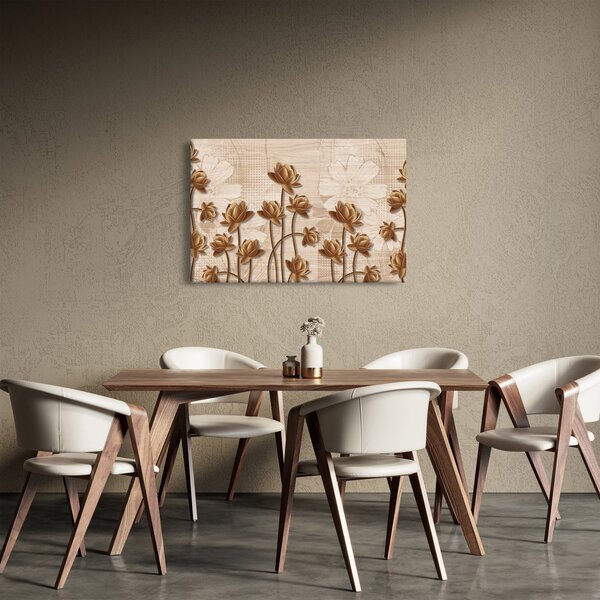 Tablou cu abstracția florilor - maro (90x60 cm)