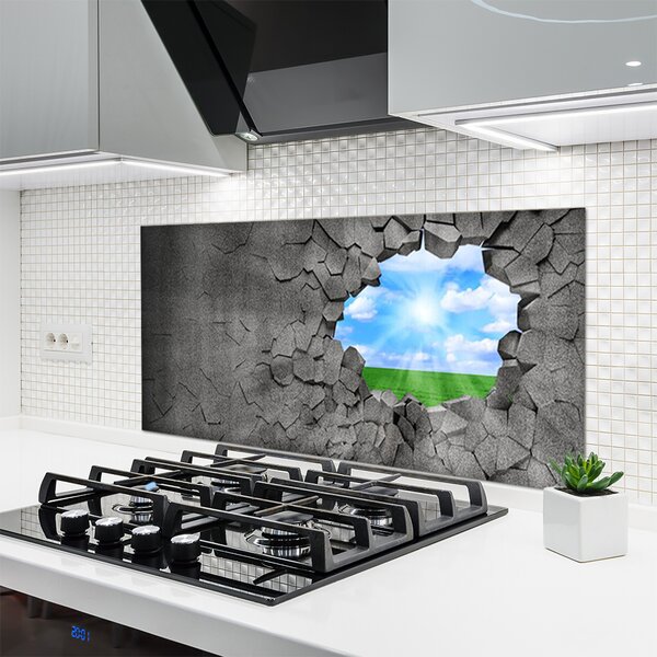 Panou sticla bucatarie Hole Grass Sky Art Gri Albastru Verde