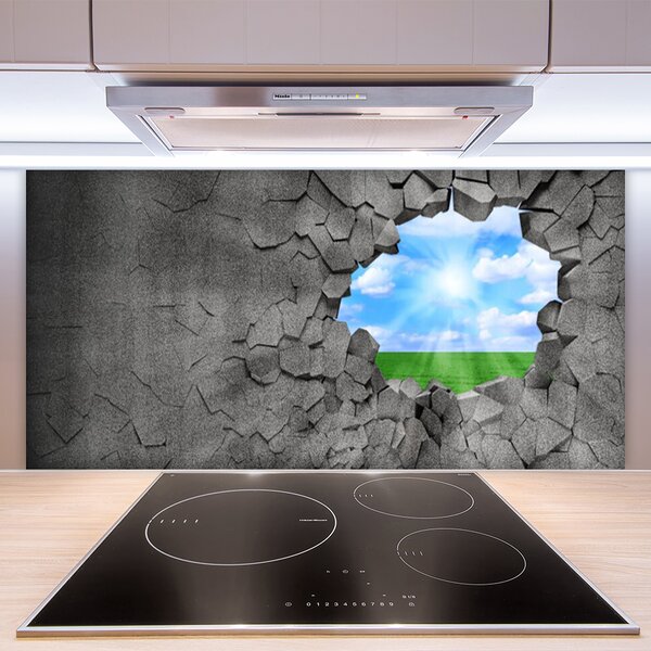 Panou sticla bucatarie Hole Grass Sky Art Gri Albastru Verde