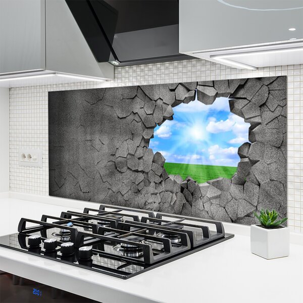 Panou sticla bucatarie Hole Grass Sky Art Gri Albastru Verde