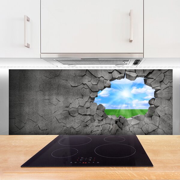 Panou sticla bucatarie Hole Grass Sky Art Gri Albastru Verde