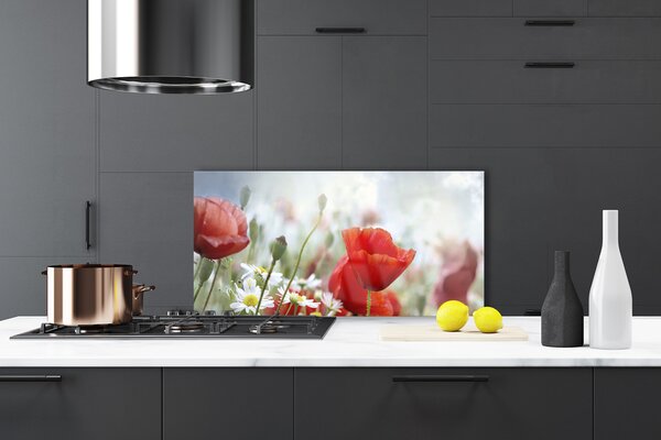Panou sticla bucatarie Flori Floral Roșu Galben Alb