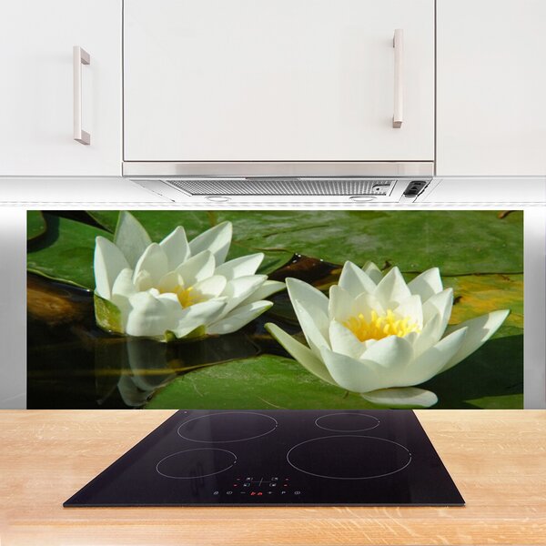 Panou sticla bucatarie Flori Floral Galben Alb