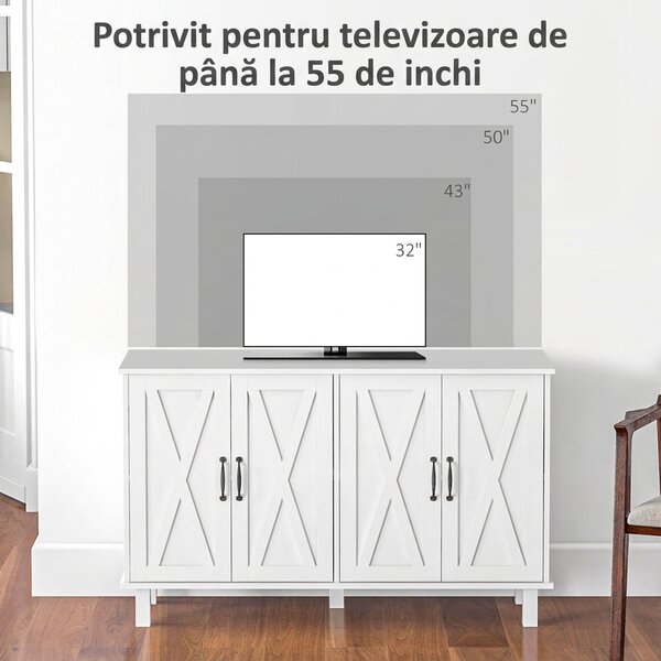 Dulap multifuncțional MDF cu 4 nivele cu 2 rafturi reglabile pentru sufragerie, bucătărie și intrare, 120x37x75 cm, alb HOMCOM | Aosom Romania
