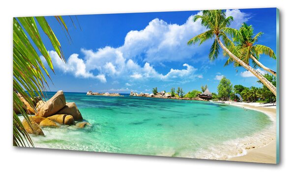 Panou sticlă decorativa bucătărie plaja Seychelles