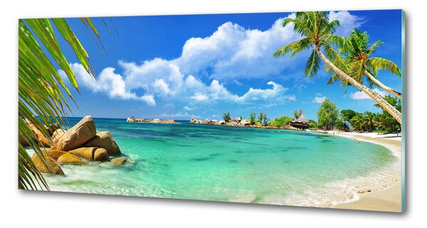 Panou sticlă decorativa bucătărie plaja Seychelles