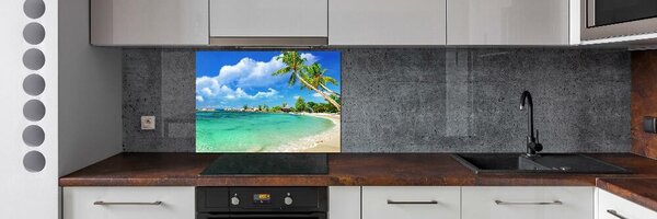 Panou sticlă decorativa bucătărie plaja Seychelles