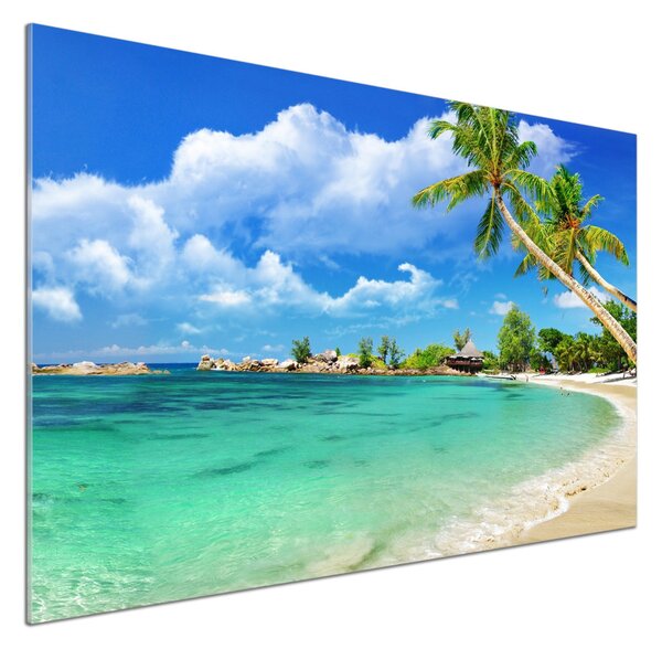 Panou sticlă decorativa bucătărie plaja Seychelles