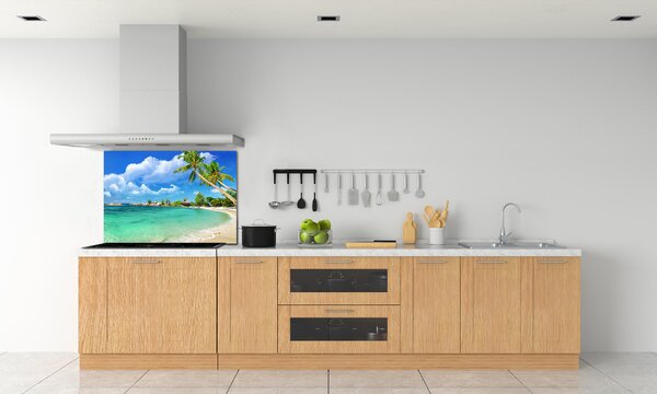Panou sticlă decorativa bucătărie plaja Seychelles