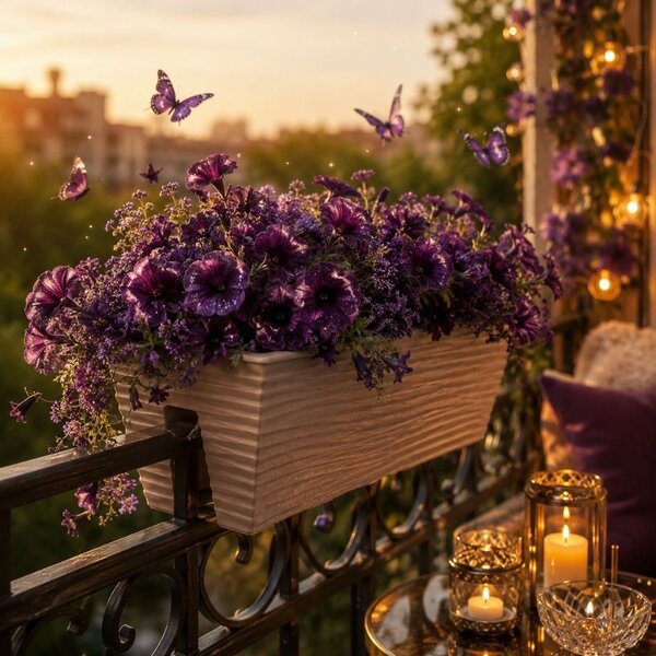 Jardinieră suspendată pentru balustradă, Flower Bridge Sylt, 59 x 26 x 24 cm, bej nisipiu, pentru balcon, terasă și grădină