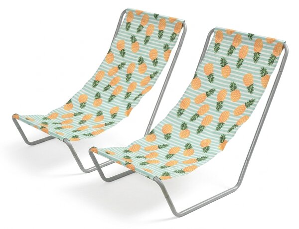 Set de 2 sezlonguri de plaja pliabile SAND PINEAPPLE, colorate