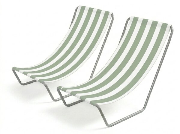 Set de 2 sezlonguri pliante pentru plaja SAND, dungi verde deschis
