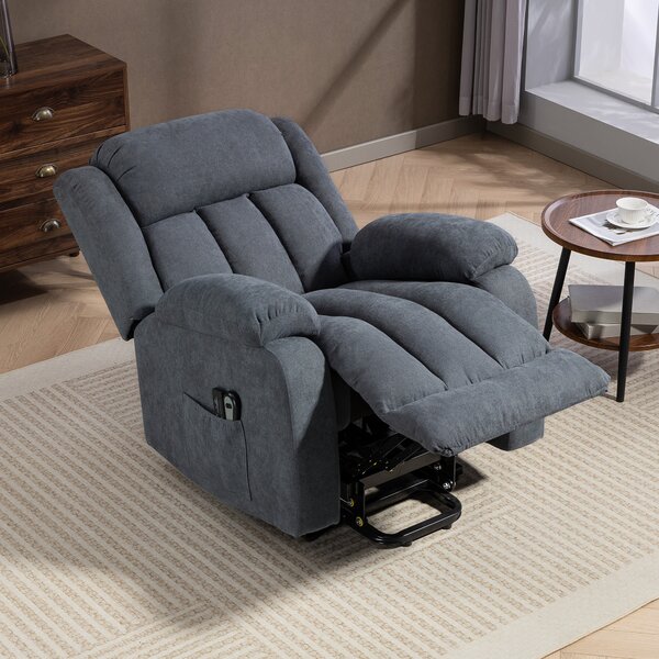 HOMCOM Fotoliu Electric cu Ridicare și Reclinare 135° în Material Textil Efect In cu Suport Picioare, Gri Închis | Aosom Romania