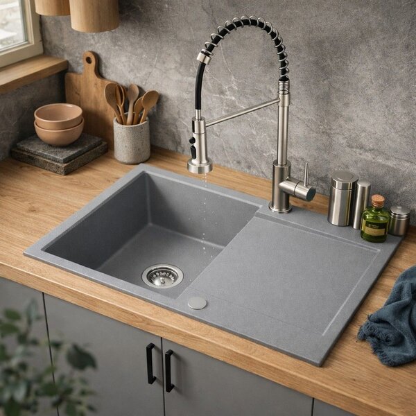 Ruvetti Signum chiuvetă din granit 79x50 cm gri/grafit/onix 3001S_GR160_W