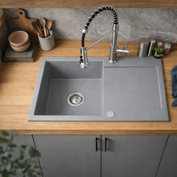 Ruvetti Signum chiuvetă din granit 79x50 cm gri/grafit/onix 3001S_GR160_W