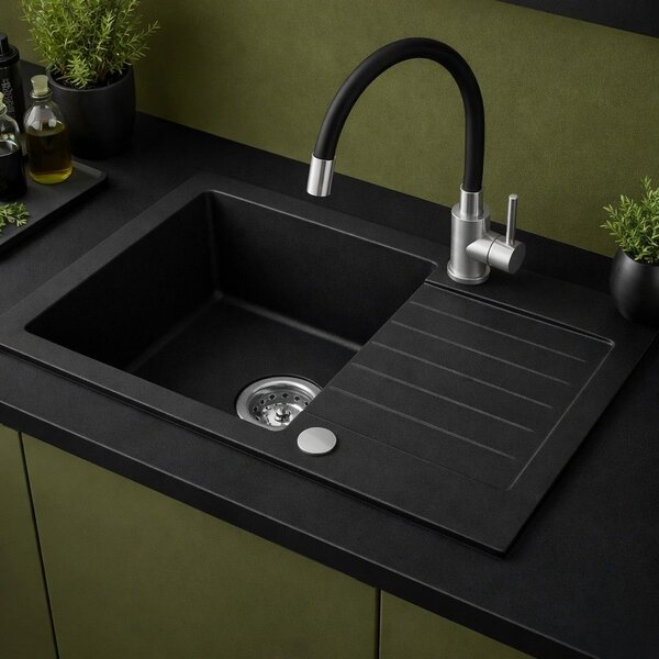 Ruvetti Pineko chiuvetă din granit 68x44.2 cm negru 3001PN_BC140_W