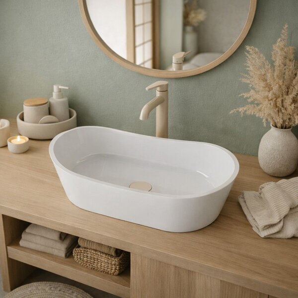 Ruvetti Arina lavoar 60x30 cm ovale de blat alb luciu DOL_ARI6030