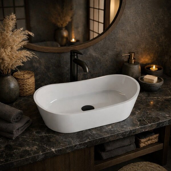 Ruvetti Arina lavoar 60x30 cm ovale de blat alb luciu DOL_ARI6030