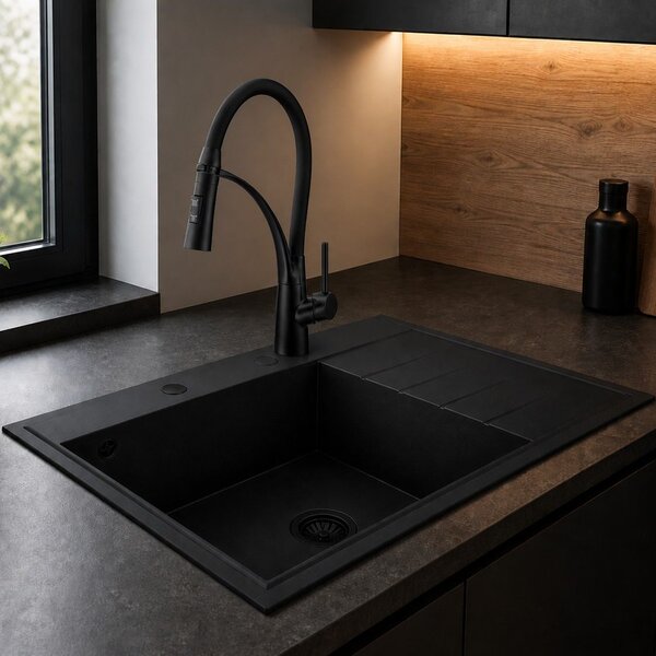 Ruvetti Axel 160 K chiuvetă din granit 79x50 cm negru 3001AXK_FB160K_W