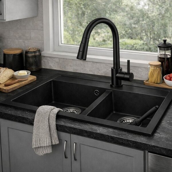 Ruvetti Doblo chiuvetă din granit 75.6x44.7 cm negru 3001DO_BC_W
