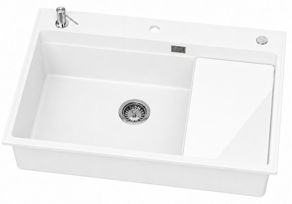 Ruvetti Absol 80 chiuvetă din granit cu inserție de scurgere 76x50 cm alb 3001AB_WH80_W