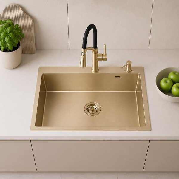 Ruvetti Masivo chiuveta cu dozator 76x50 cm auriu 5002M_PVD_CH80_W