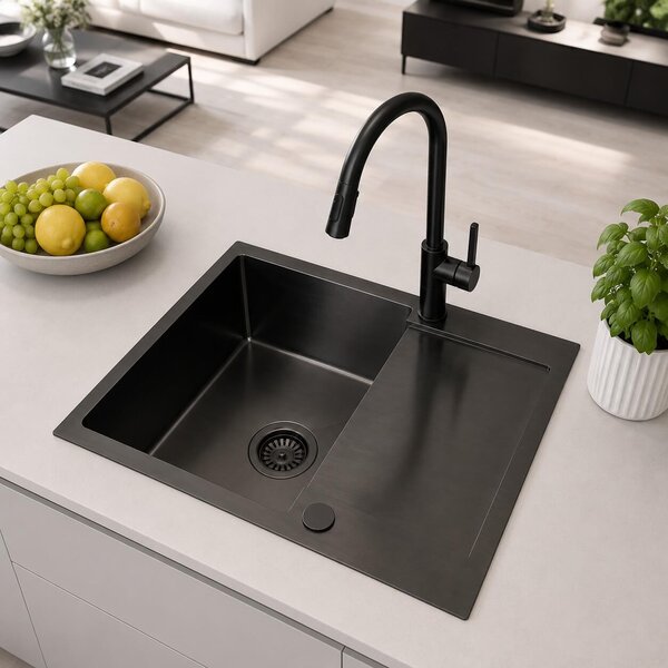 Ruvetti Look chiuveta din otel 60x48 cm negru 5003L_PVD_BL120_W