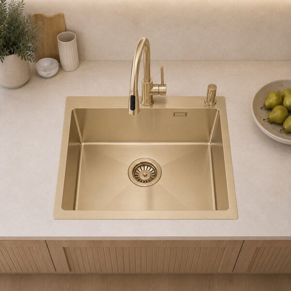 Ruvetti Masivo chiuveta cu dozator 60x50 cm auriu 5002M_PVD_CH60_W