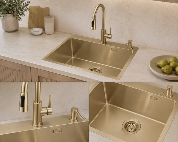 Ruvetti Masivo chiuveta cu dozator 60x50 cm auriu 5002M_PVD_CH60_W