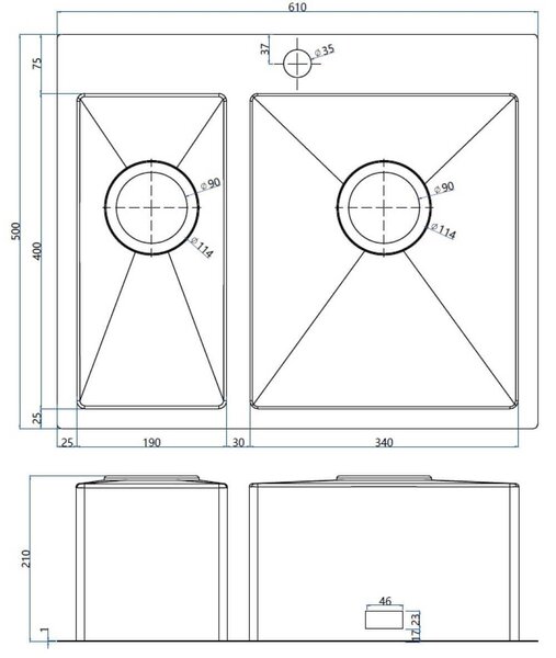 Ruvetti Masivo chiuveta cu dozator 61x51 cm oţel 5002M_BS65_W