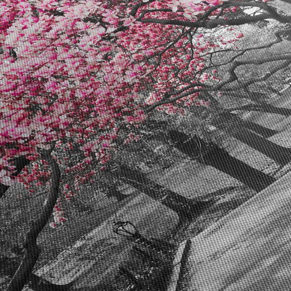 Tablou copacului magnolie (cu ceas) (90x30 cm)