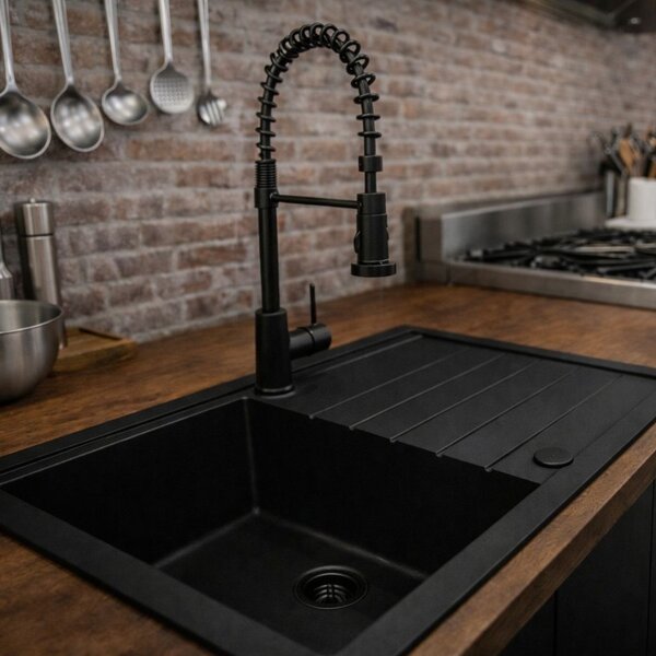 Ruvetti Axel chiuvetă din granit 79x50 cm negru 3001AX_FB160_W