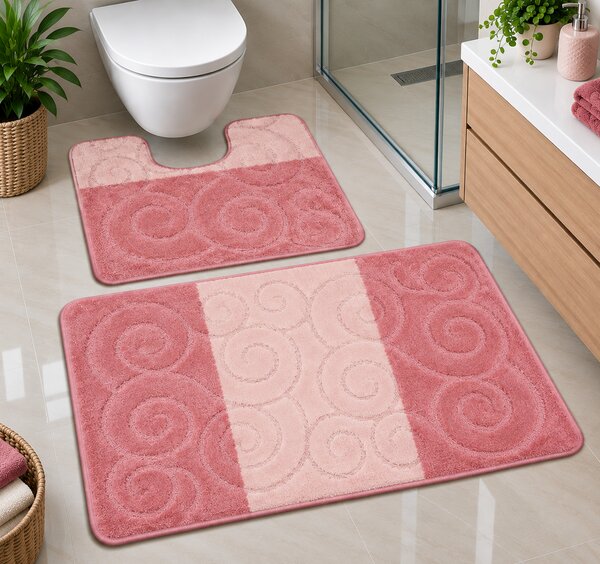 Set 2 Covoras baie, Antiderapant, Sile 2580, Roz 50 x 80 / 40 x 50