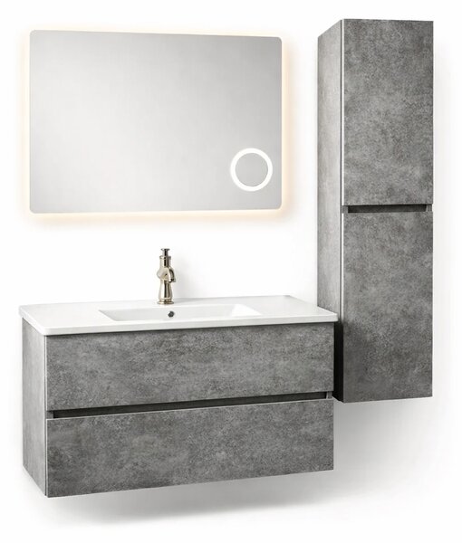 Set Mobilier Baie Stone 80 cm oglinda cu LED, dezaburire si lupa, lavoar ceramic, soldat inclus, MDF total