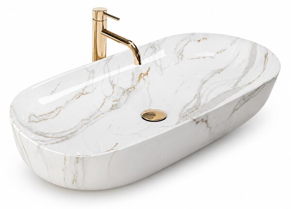 Lavoar baie pe blat rectangular 8025A finisaj marmura alba