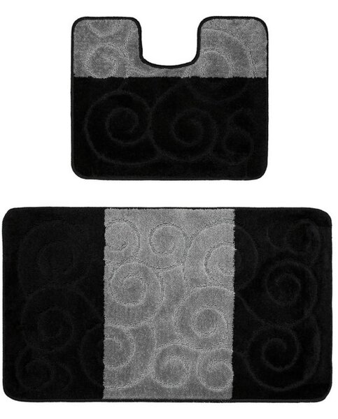 Set 2 Covorase antiderapante de baie, Model Sile 2513, Negru Negru, 50 x 80 / 40 x 50