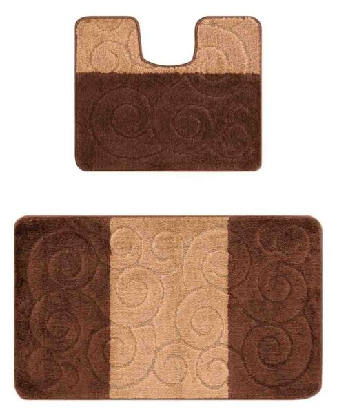 Set 2 Covorase antiderapante de baie, Sile 2518 Maro Dreptunghi, 50 x 80 / 40 x 50