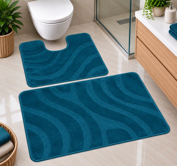 Set 2 Covorase antiderapante de baie, Symphony 2569, Turcoaz, Diverse Marimi 60 x 100/50 x 60