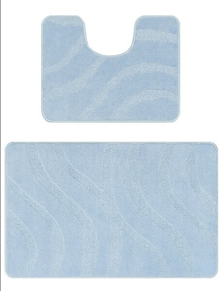 Set 2 Covorase de baie, Antiderapante, Symphony 2522, Baby Blue 50 x 80 / 40 x 50