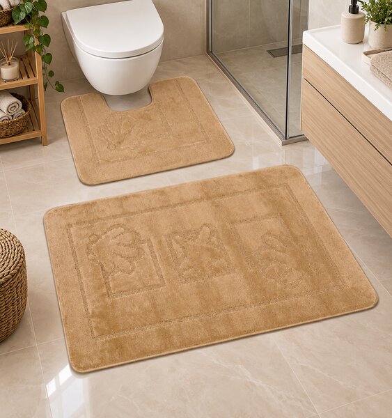 Set 2 Covorase antiderapante de baie, Maritime 2546, Bej, 60x100 50x60 cm 60 x 100 / 50 x 60
