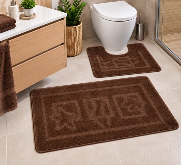 Set 2 Covorase antiderapante de baie, Maritime 2518, Maro 50 x 80 / 40 x 50