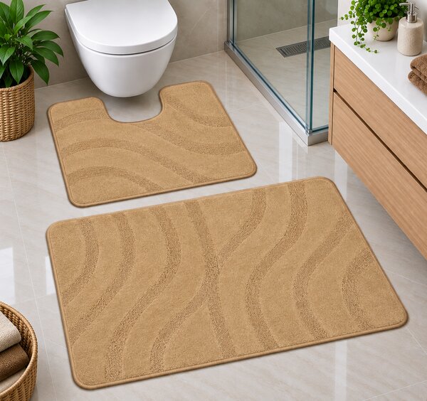 Set 2 Covorase de baie, Antiderapante, Symphony 2519, Bej Inchis 50 x 80 / 40 x 50